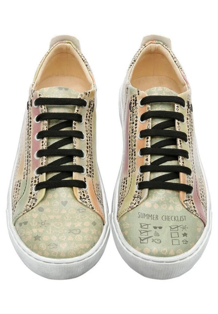 Femme Cuir Vegan Vert Baskets - Summer Checklist Motif