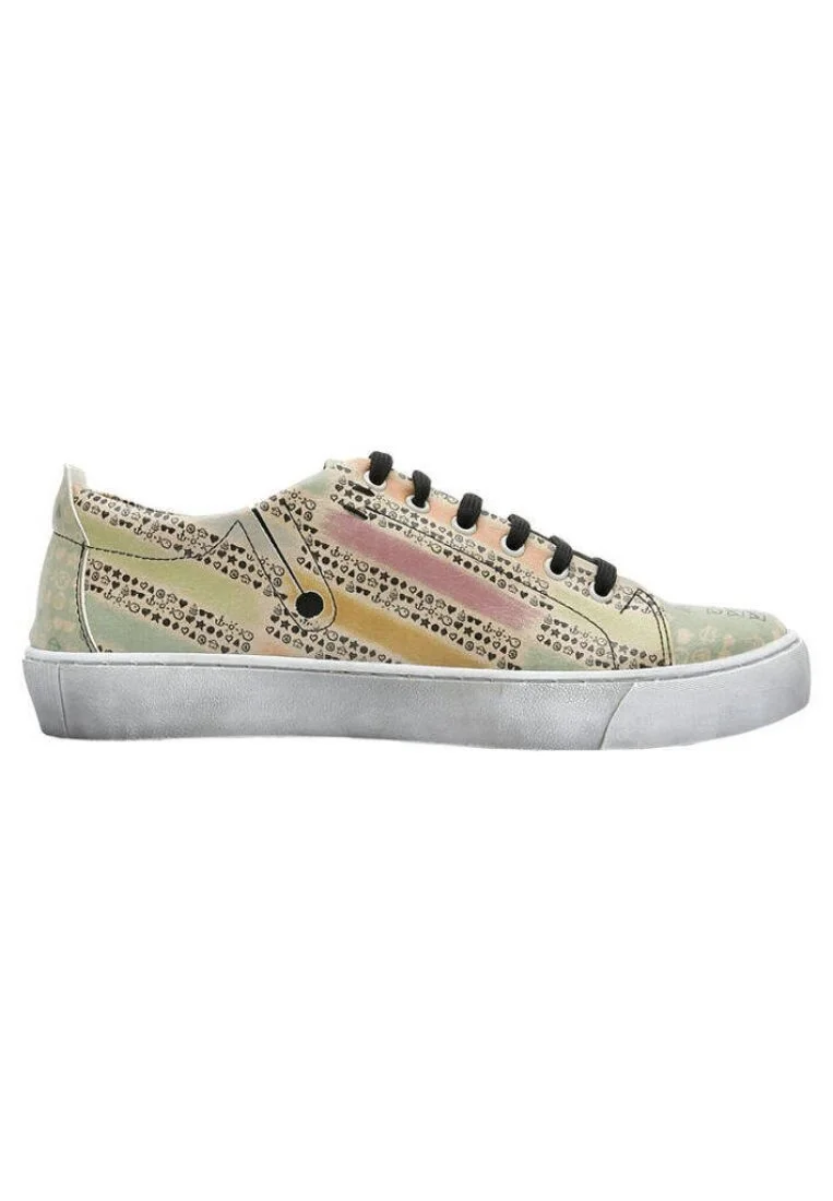 Femme Cuir Vegan Vert Baskets - Summer Checklist Motif
