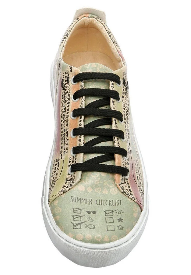 Femme Cuir Vegan Vert Baskets - Summer Checklist Motif
