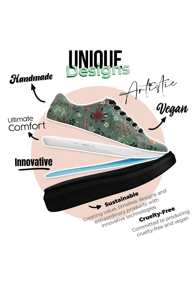 Femme Cuir Vegan Vert Baskets - Spirit Animal Motif