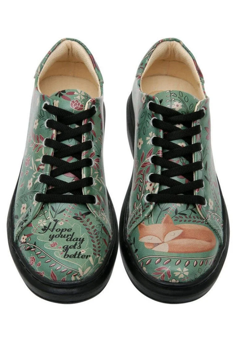 Femme Cuir Vegan Vert Baskets - Spirit Animal Motif