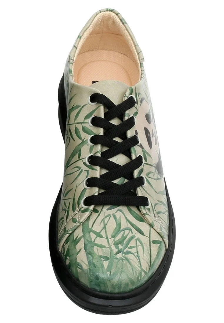 Femme Cuir Vegan Vert Baskets - Bamboo Lover Motif