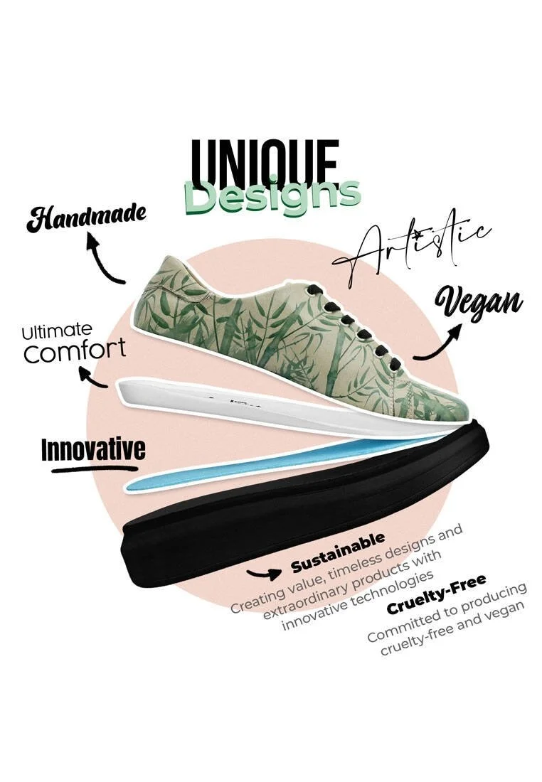 Femme Cuir Vegan Vert Baskets - Bamboo Lover Motif