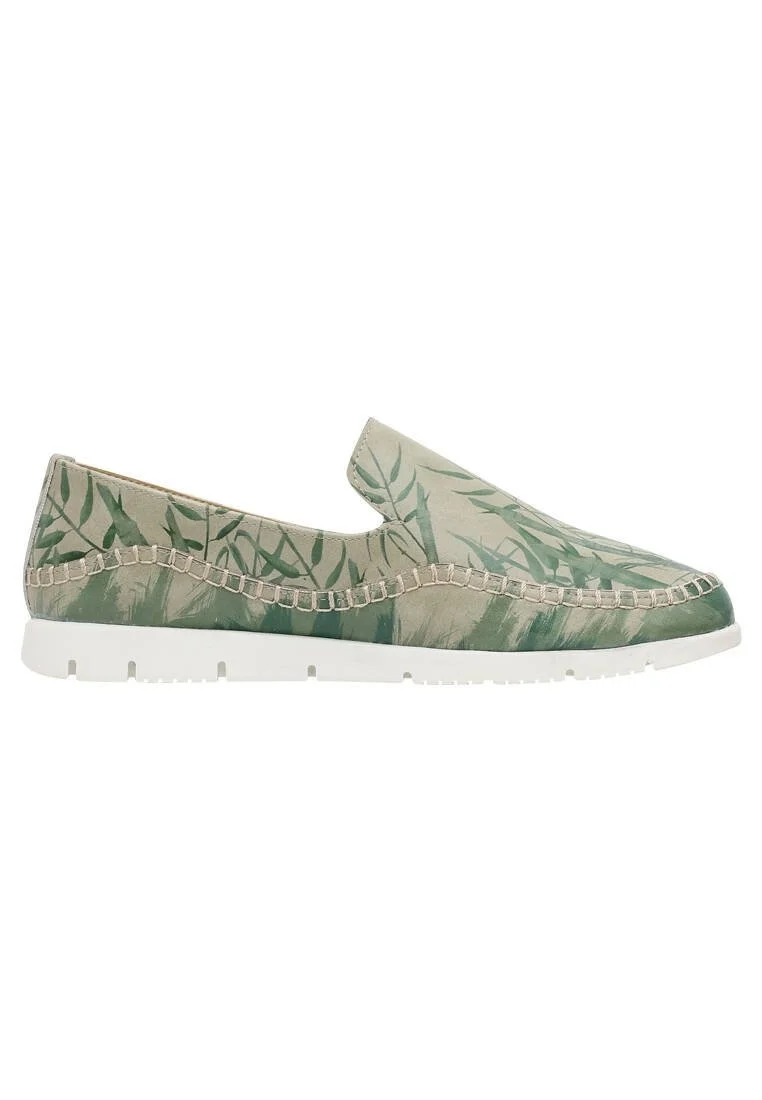 Femme Cuir Vegan Vert Baskets - Bamboo Lover Motif