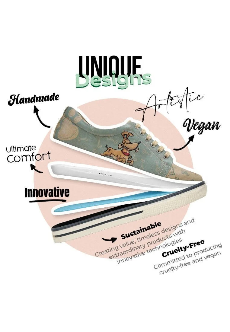 Femme Cuir Vegan Vert Baskets - Sleeping Dogs Motif
