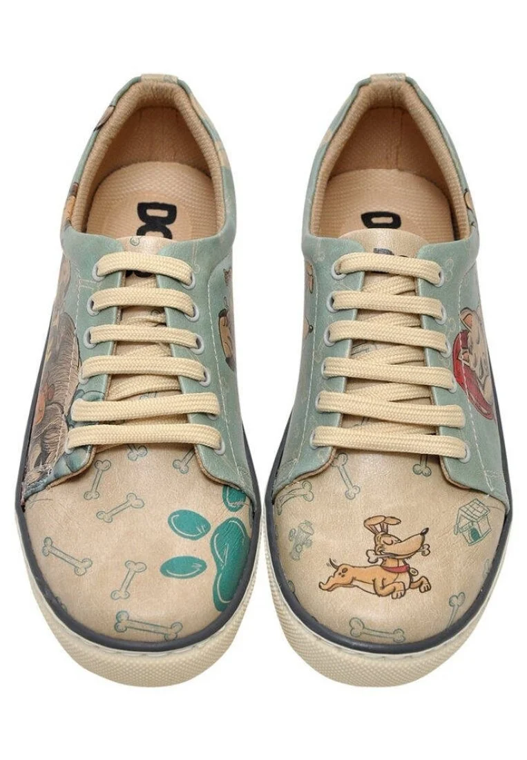 Femme Cuir Vegan Vert Baskets - Sleeping Dogs Motif