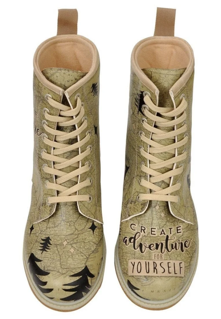 Femme Cuir Vegan Vert Bottes Longues - Create Adventure for Yourself Motif