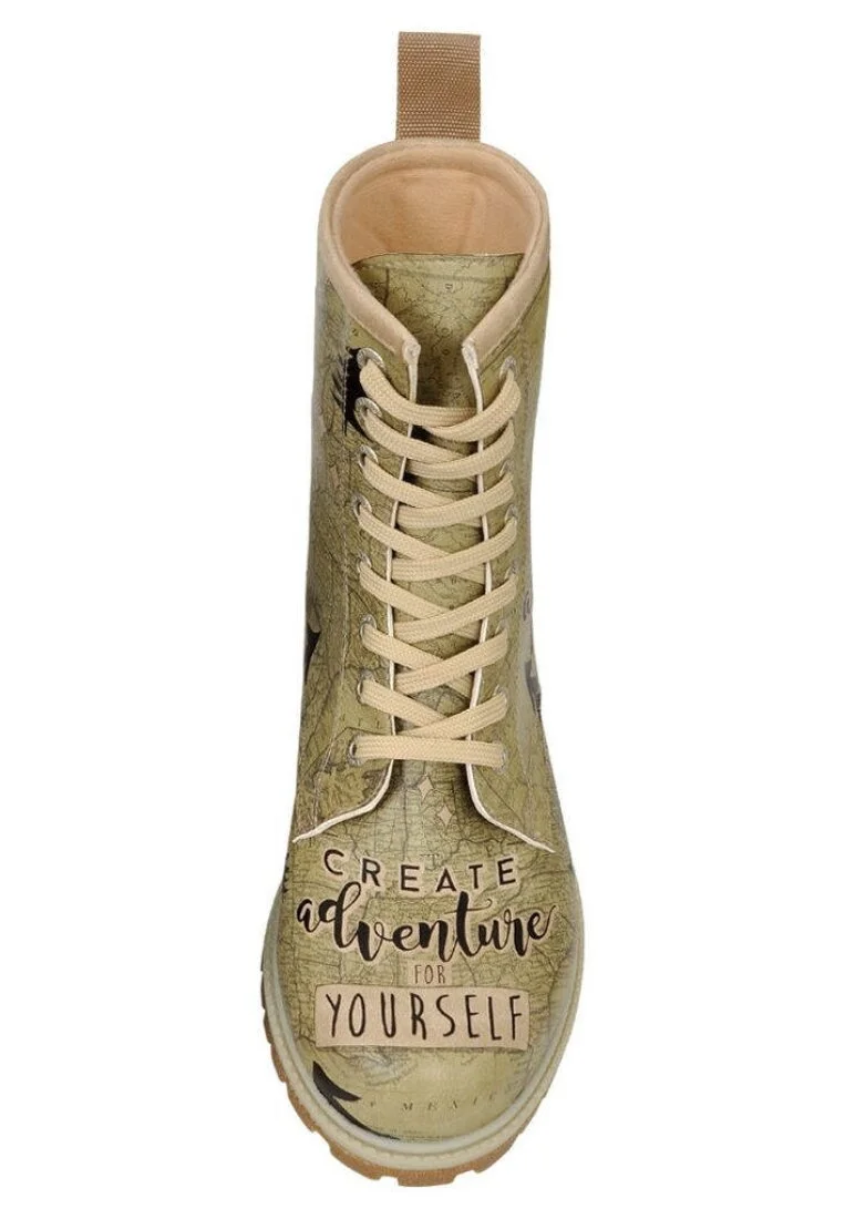 Femme Cuir Vegan Vert Bottes Longues - Create Adventure for Yourself Motif