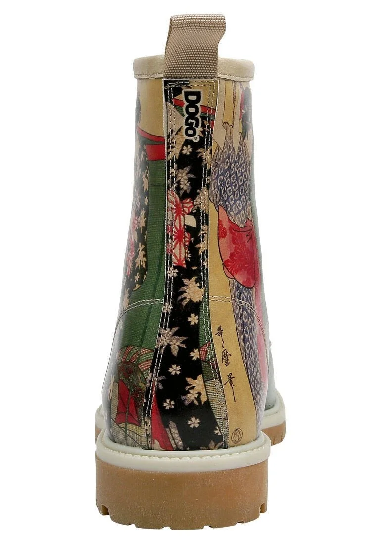 Femme Cuir Vegan Vert Bottes Longues - Mornings in Tokyo Motif