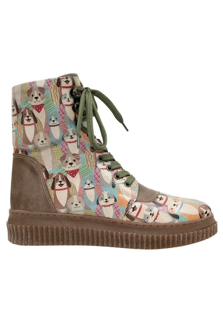 Femme Cuir Vegan Vert Bottes Longues - Best Friends Forever Motif
