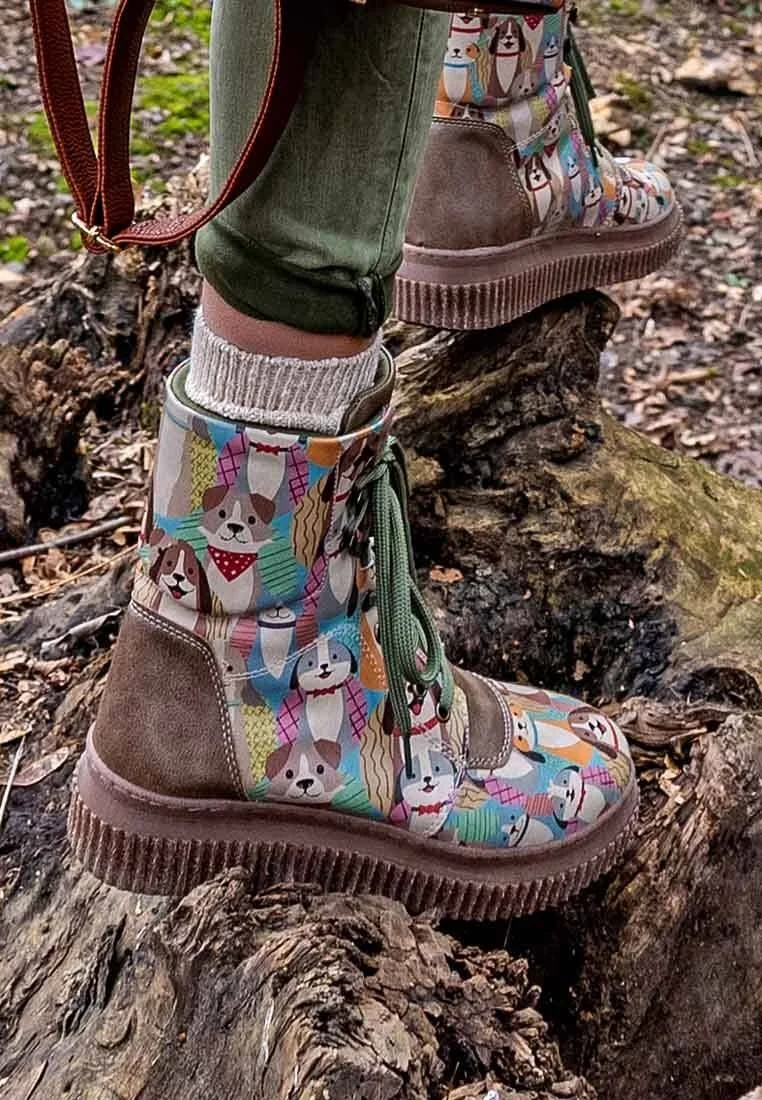 Femme Cuir Vegan Vert Bottes Longues - Best Friends Forever Motif