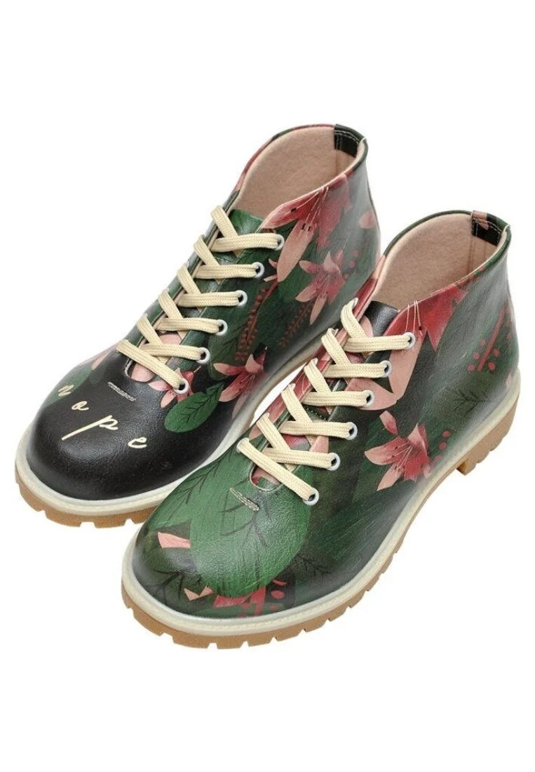 Femme Cuir Vegan Vert Bottines - Nope Motif
