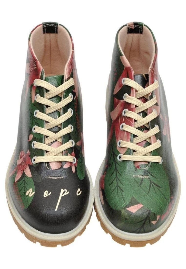 Femme Cuir Vegan Vert Bottines - Nope Motif