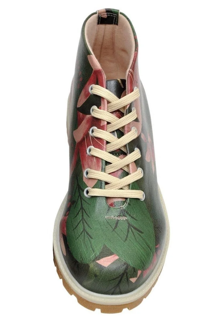 Femme Cuir Vegan Vert Bottines - Nope Motif