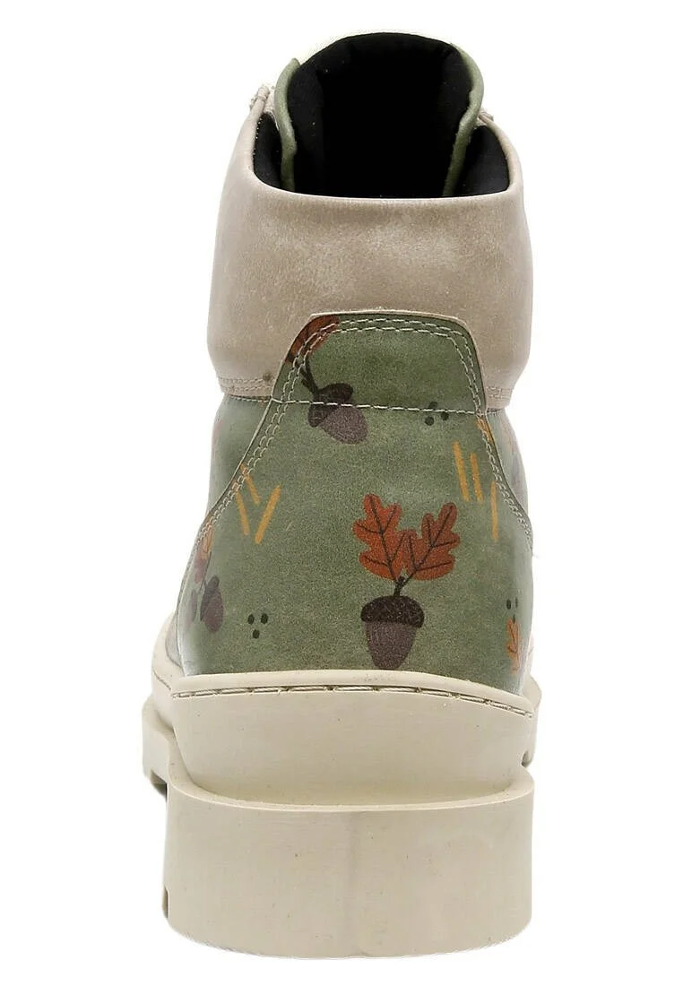 Femme Cuir Vegan Vert Bottines - Driving Me Nuts Motif