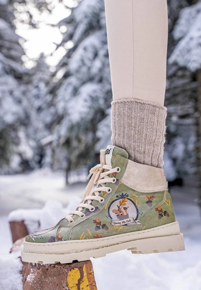 Femme Cuir Vegan Vert Bottines - Driving Me Nuts Motif