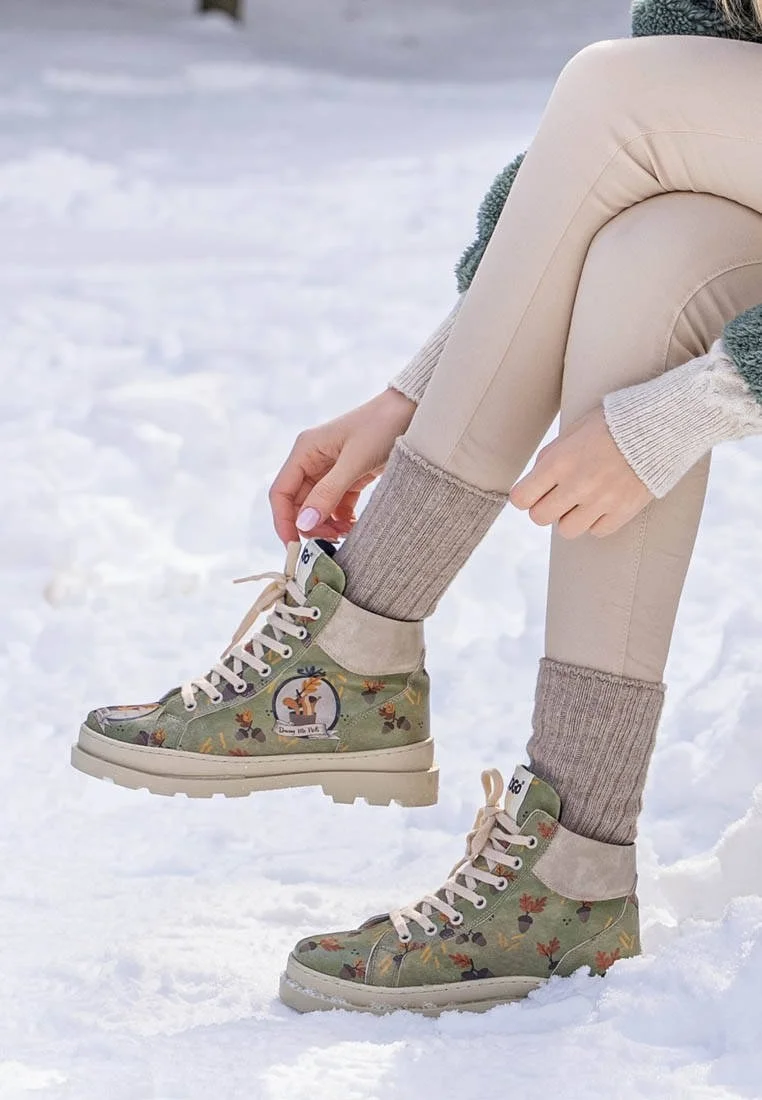 Femme Cuir Vegan Vert Bottines - Driving Me Nuts Motif