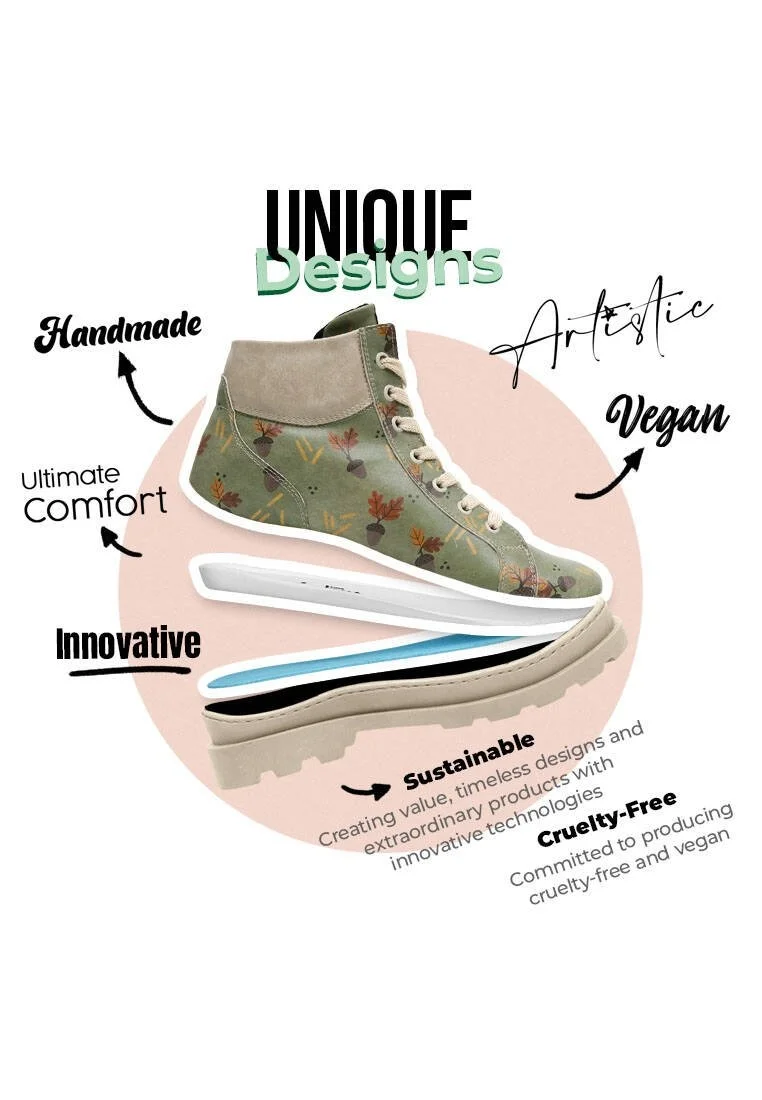 Femme Cuir Vegan Vert Bottines - Driving Me Nuts Motif