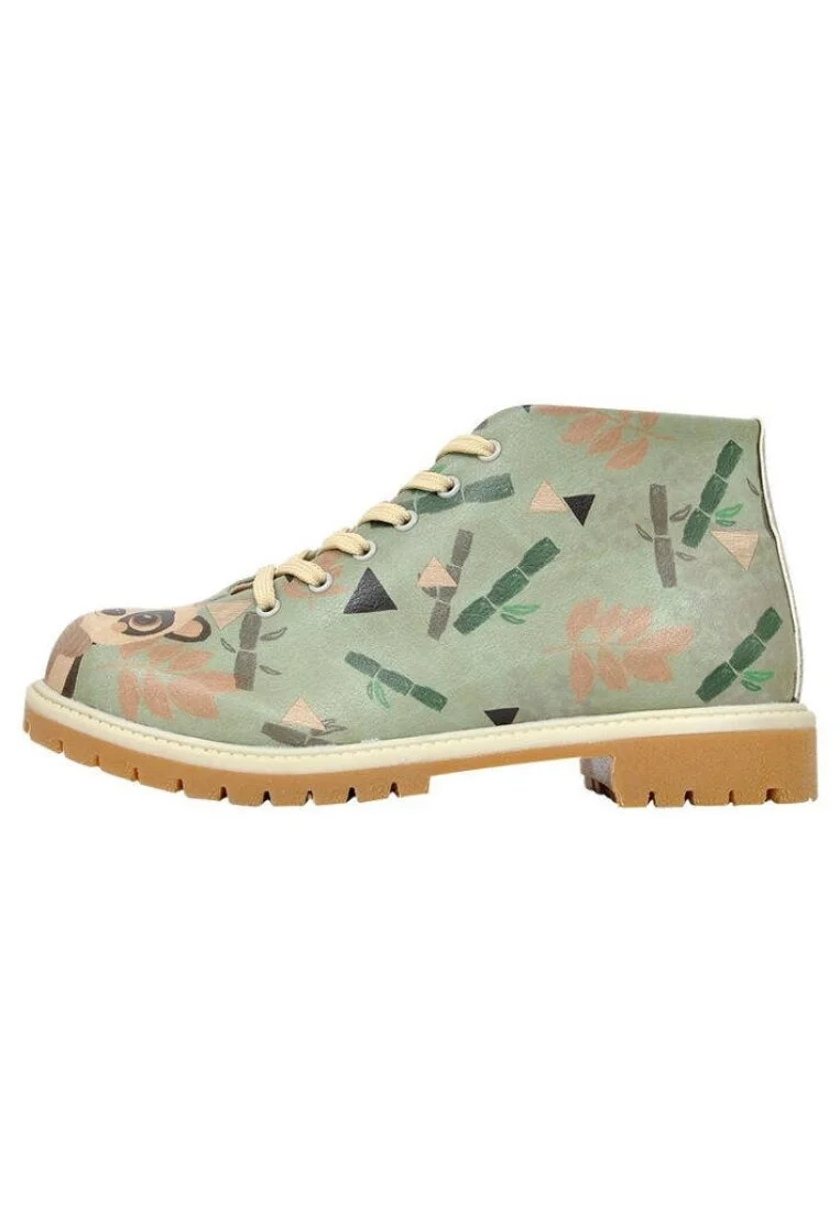 Femme Cuir Vegan Vert Bottines Zippées - Wanna Cuddle Motif