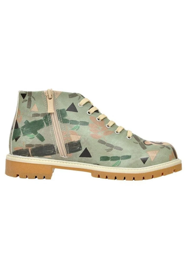 Femme Cuir Vegan Vert Bottines Zippées - Wanna Cuddle Motif