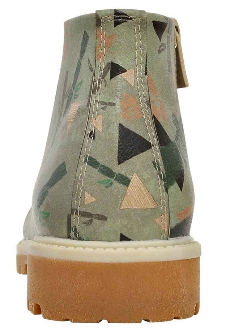 Femme Cuir Vegan Vert Bottines Zippées - Wanna Cuddle Motif
