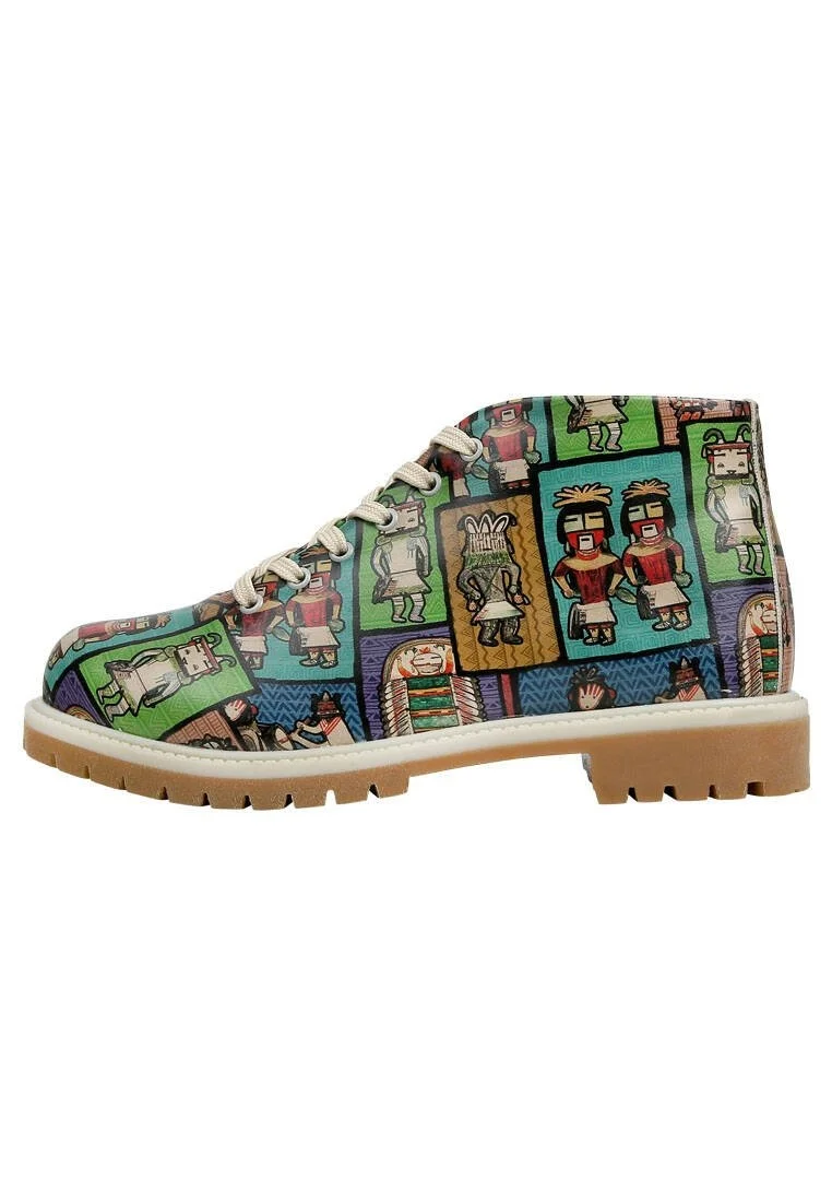 Femme Cuir Vegan Vert Bottines Zippées - Rain Dance Motif