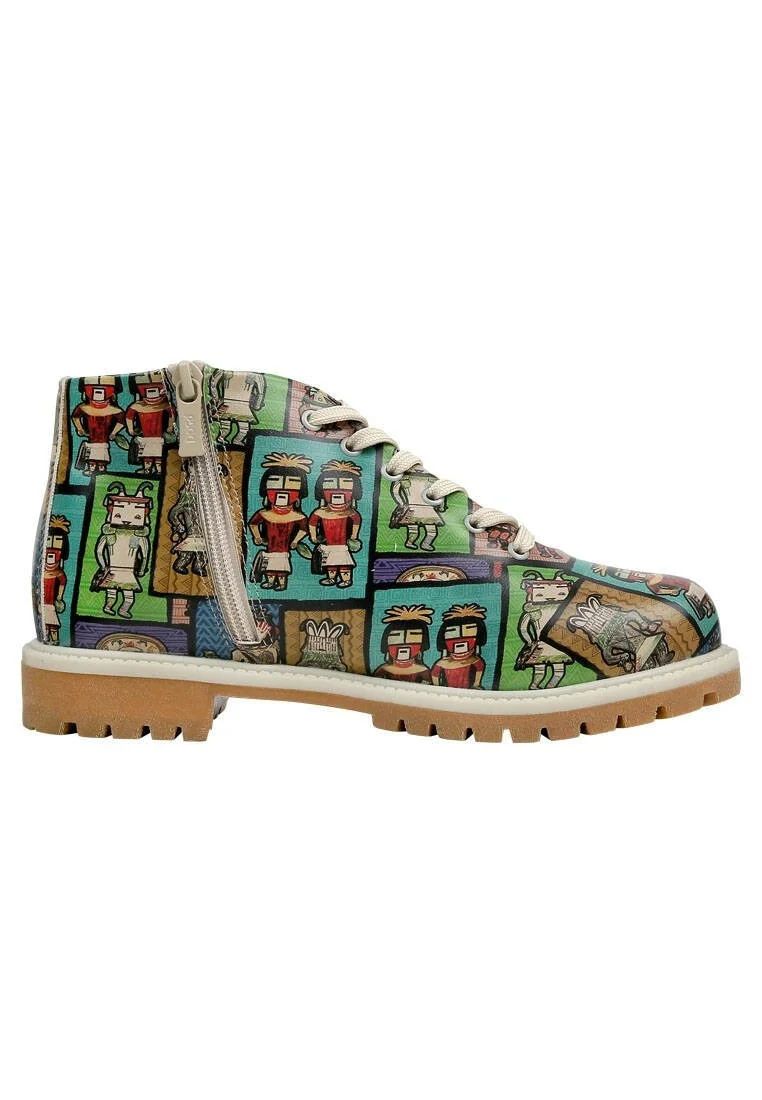 Femme Cuir Vegan Vert Bottines Zippées - Rain Dance Motif