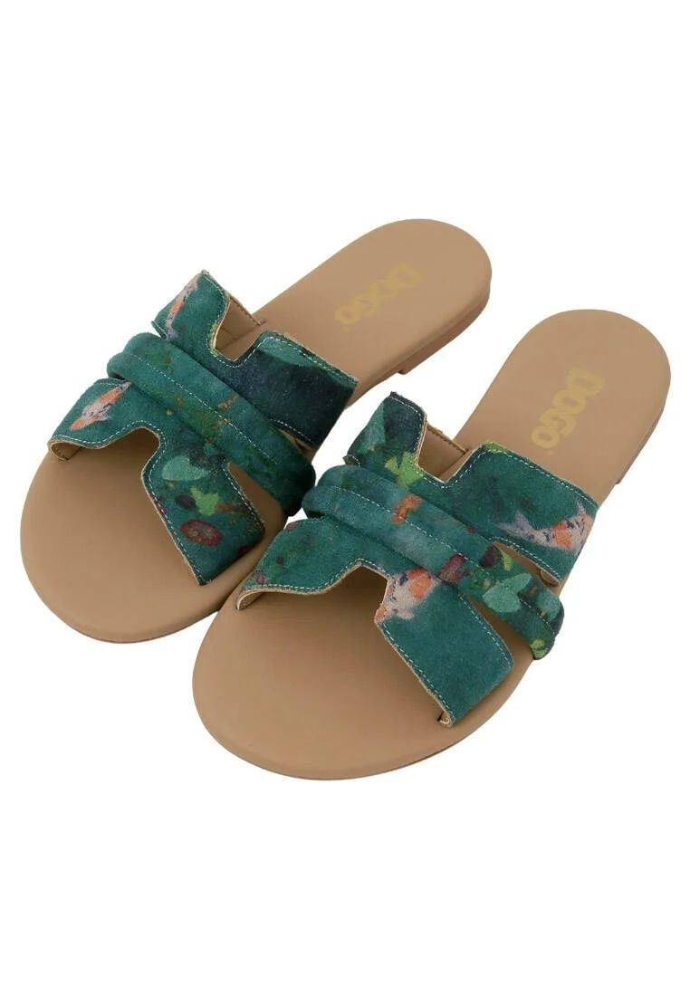 Femme Cuir Vegan Vert Chaussons - Koi Motif