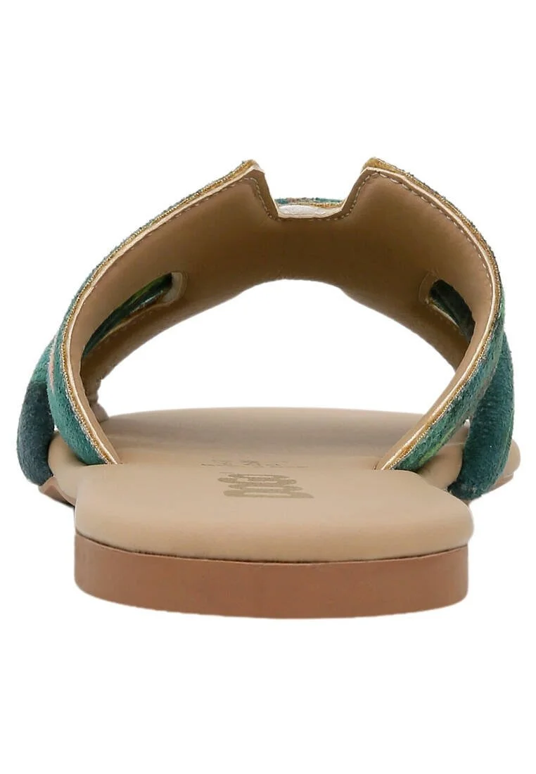 Femme Cuir Vegan Vert Chaussons - Koi Motif