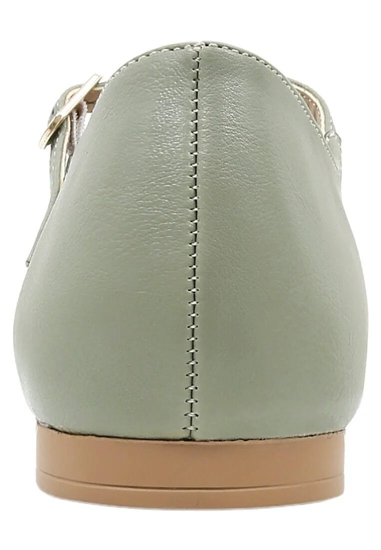 Femme Cuir Vegan Vert Chaussures Plates - Under My Umbrella Motif