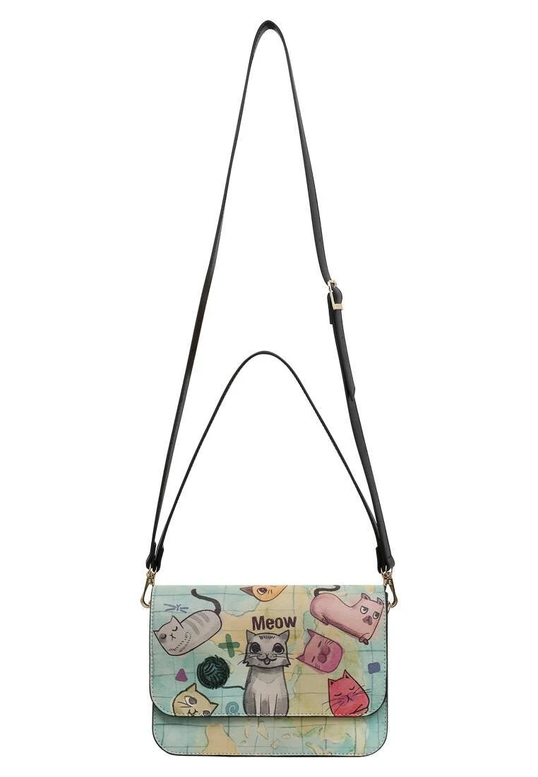 Femme Cuir Vegan Vert Sac à Main - Cats of the World Motif