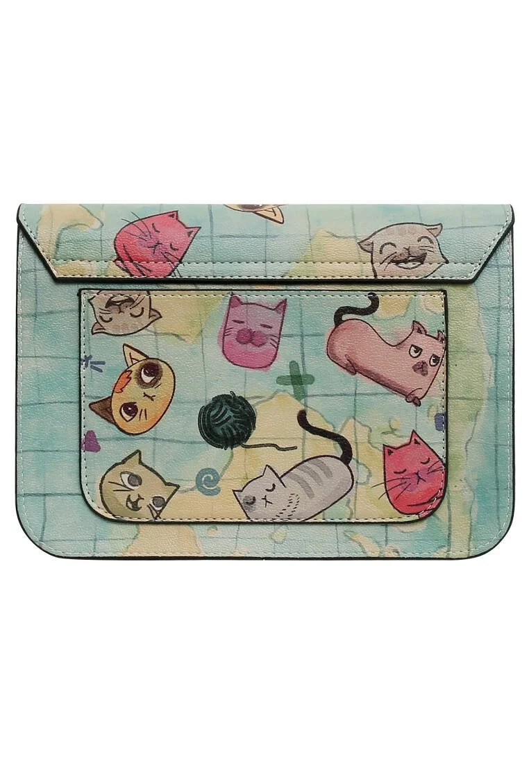 Femme Cuir Vegan Vert Sac à Main - Cats of the World Motif