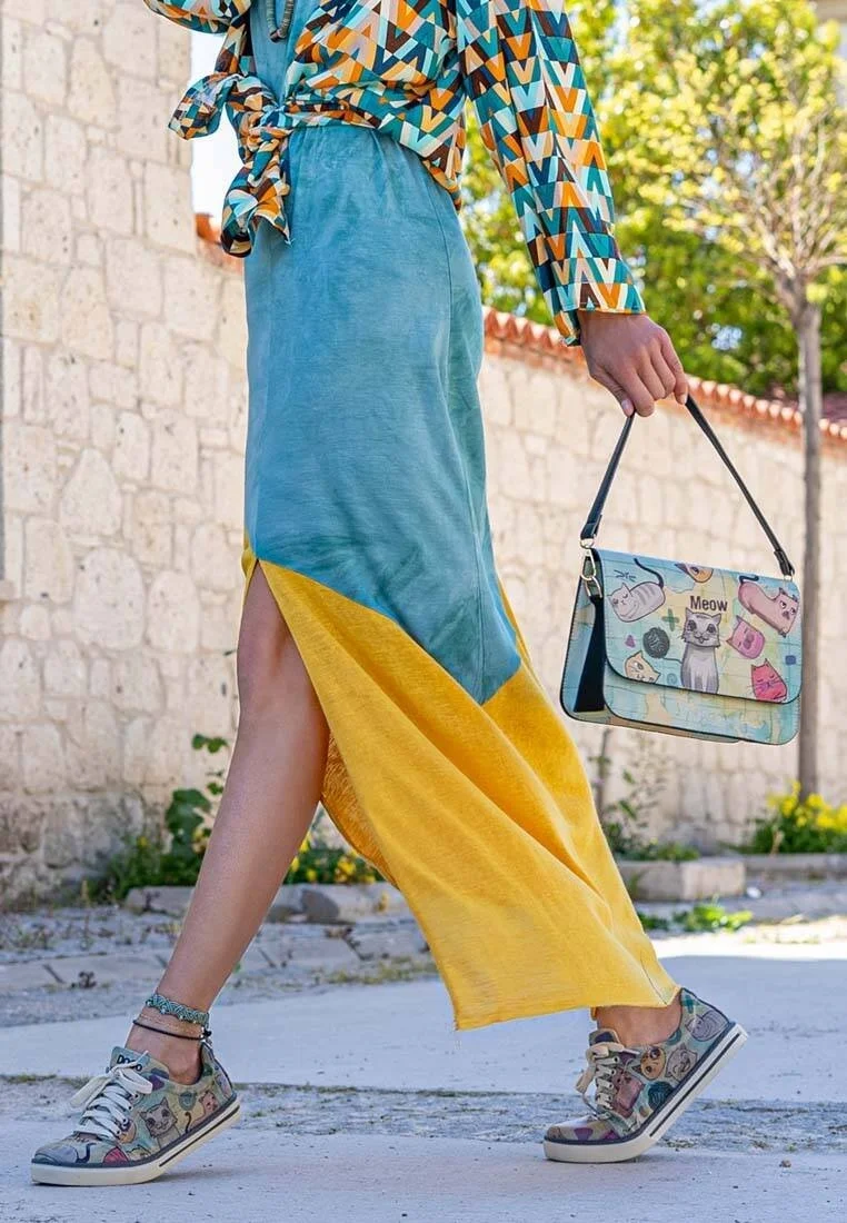 Femme Cuir Vegan Vert Sac à Main - Cats of the World Motif