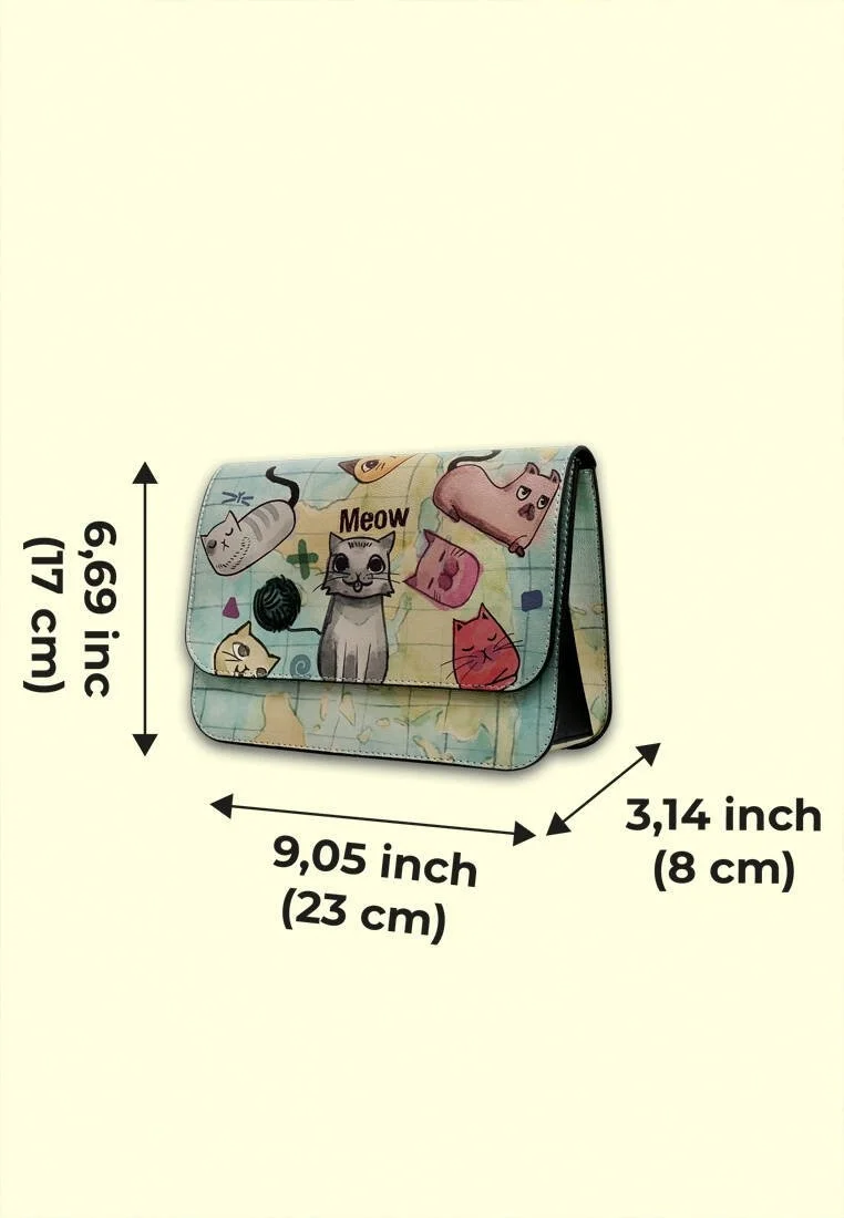 Femme Cuir Vegan Vert Sac à Main - Cats of the World Motif