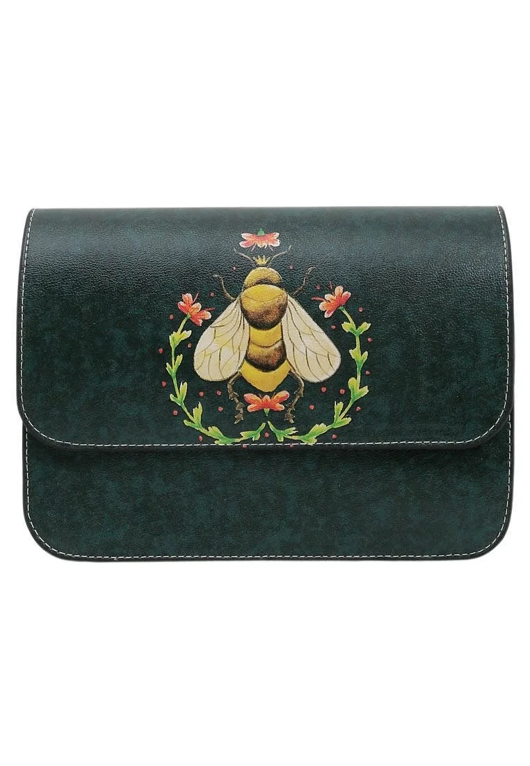 Femme Cuir Vegan Vert Sac à main - Queen Bee Motif