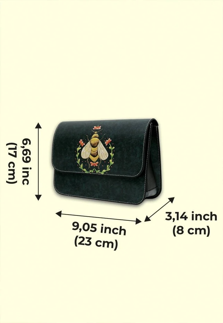 Femme Cuir Vegan Vert Sac à main - Queen Bee Motif