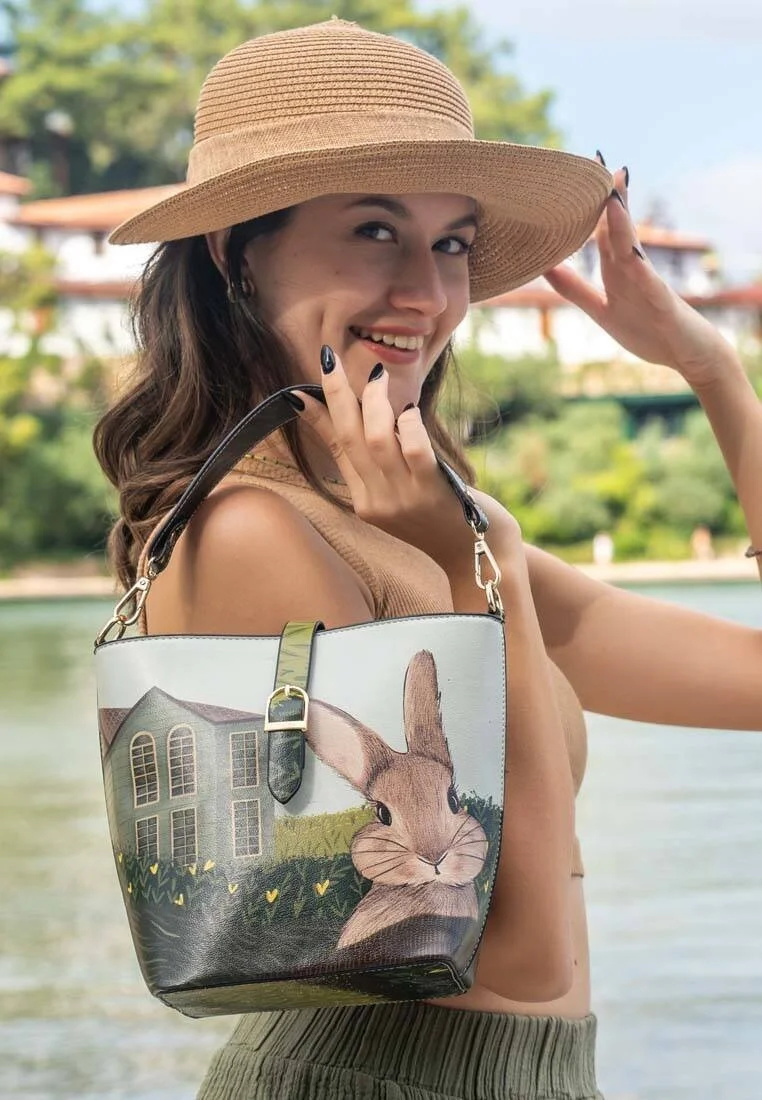 Femme Cuir Vegan Vert Sac à Main - Going on an Adventure Motif