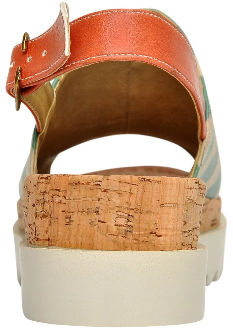 Femme Cuir Vegan Vert Sandales compensées - Summer Air Motif