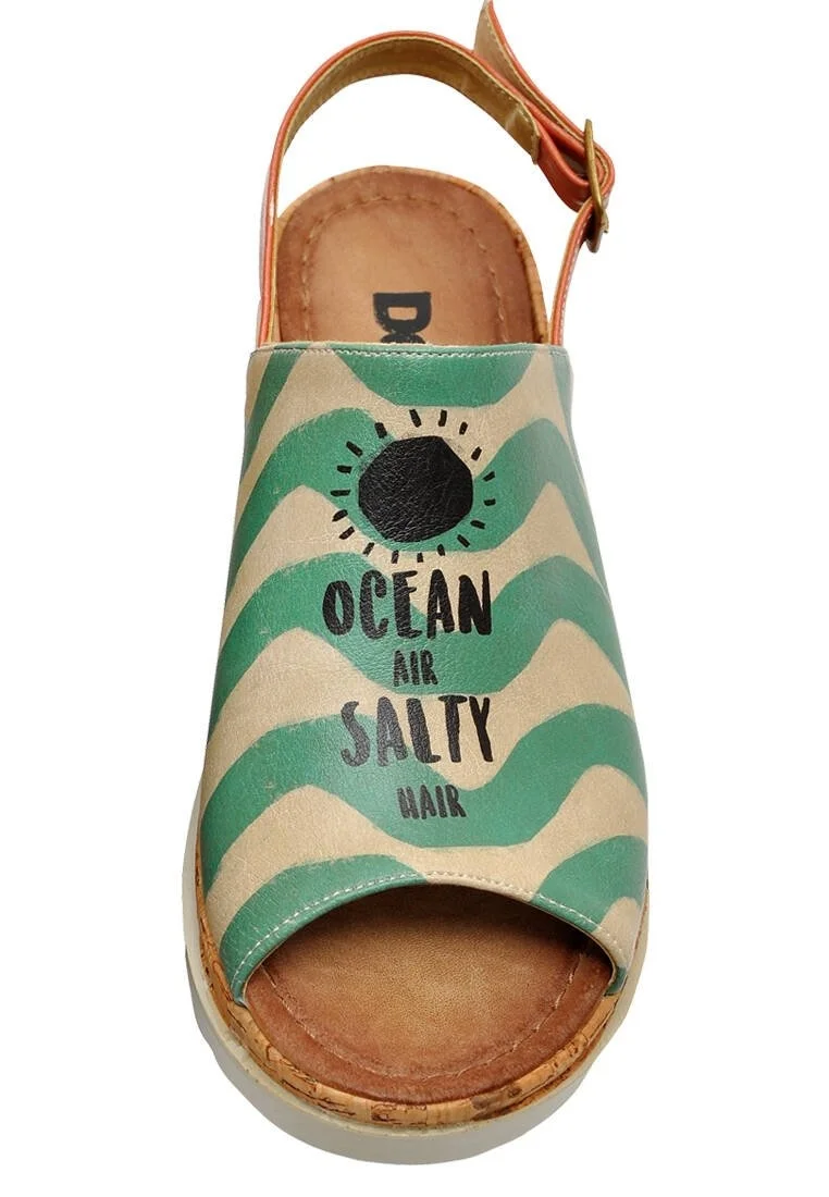 Femme Cuir Vegan Vert Sandales compensées - Summer Air Motif