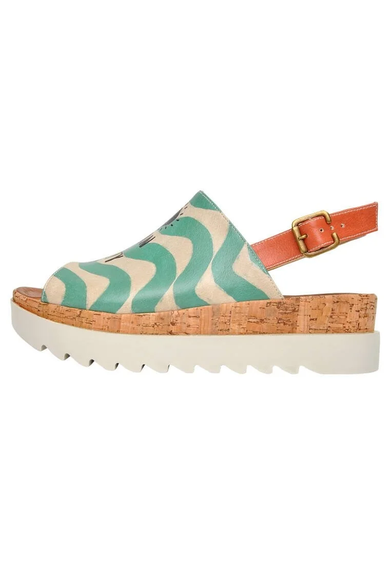 Femme Cuir Vegan Vert Sandales compensées - Summer Air Motif