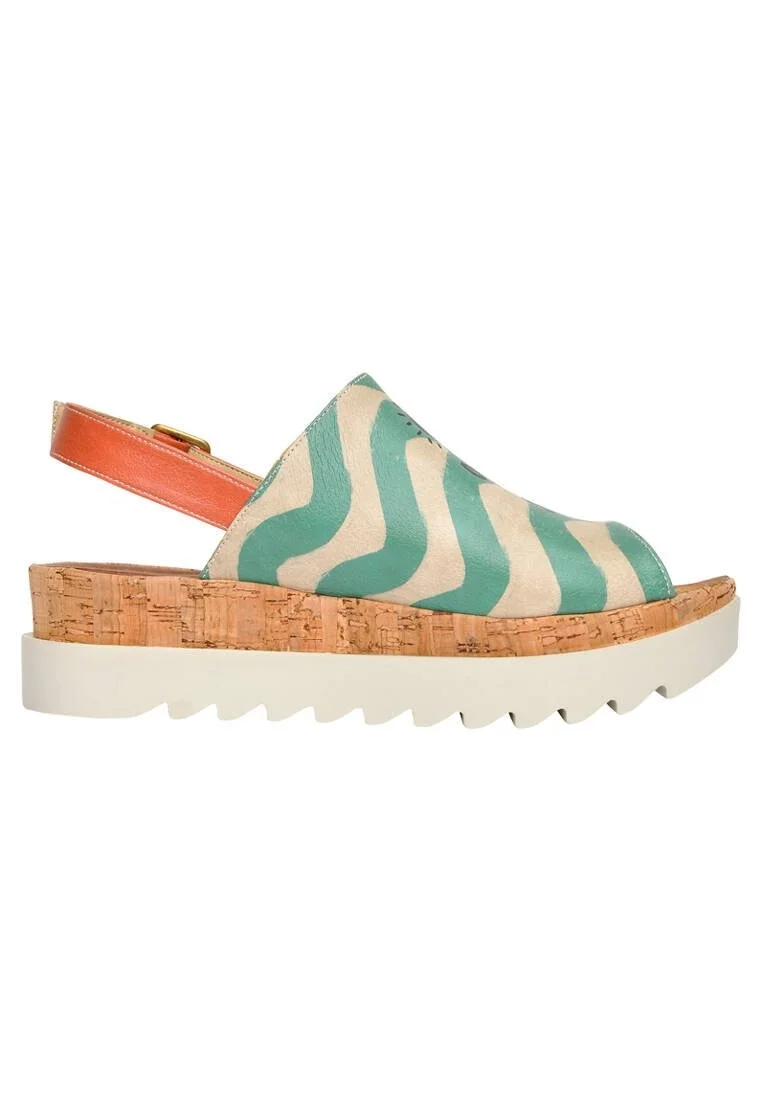 Femme Cuir Vegan Vert Sandales compensées - Summer Air Motif
