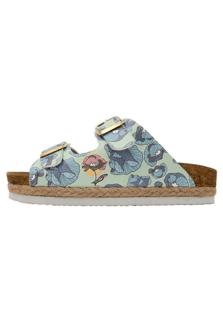 Femme Cuir Vegan Vert Sandales - Flory Motif