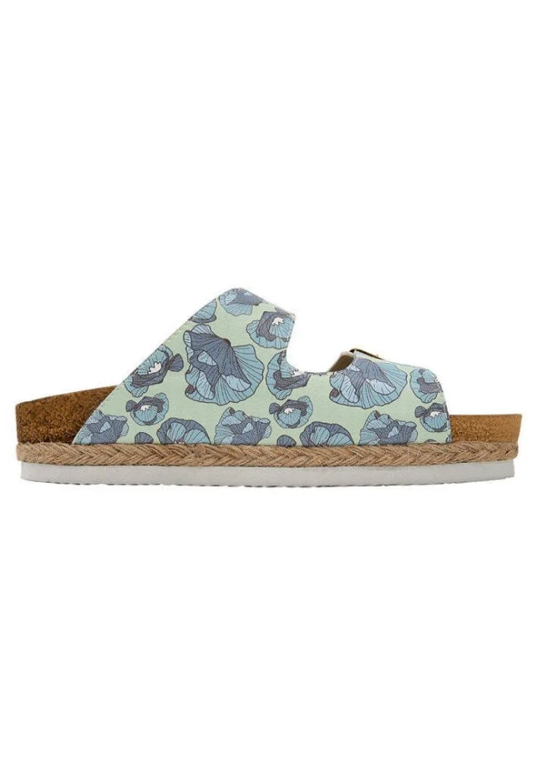 Femme Cuir Vegan Vert Sandales - Flory Motif