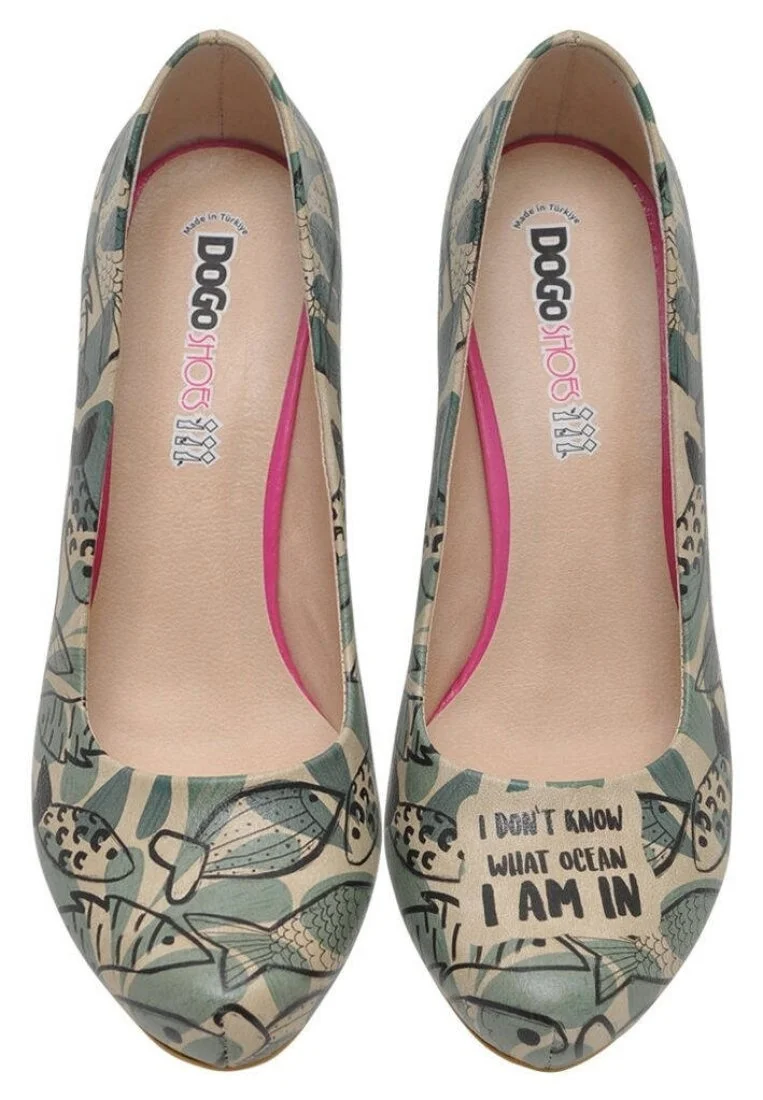 Femme Cuir Vegan Vert Talons Hauts - Ocean Motif