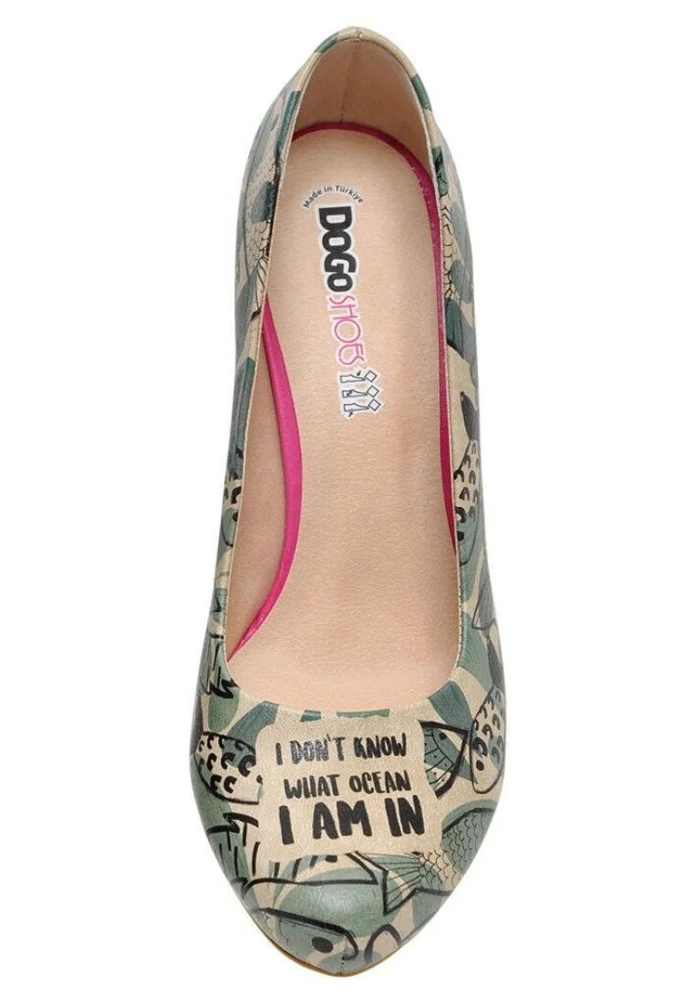 Femme Cuir Vegan Vert Talons Hauts - Ocean Motif