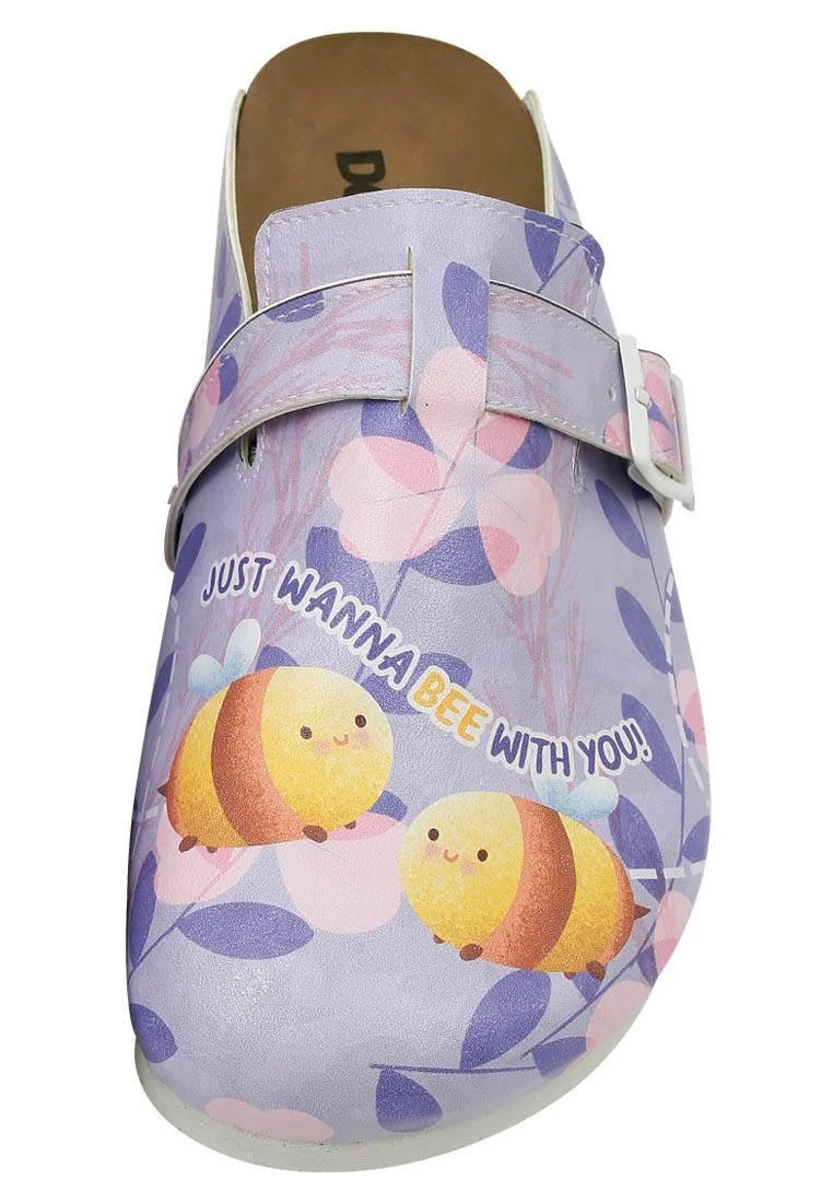 Femme Cuir Vegan Violet Chaussons - Just Wanna Bee with You Motif