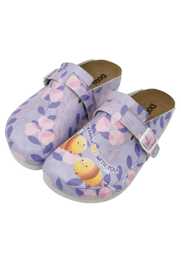 Femme Cuir Vegan Violet Chaussons - Just Wanna Bee with You Motif