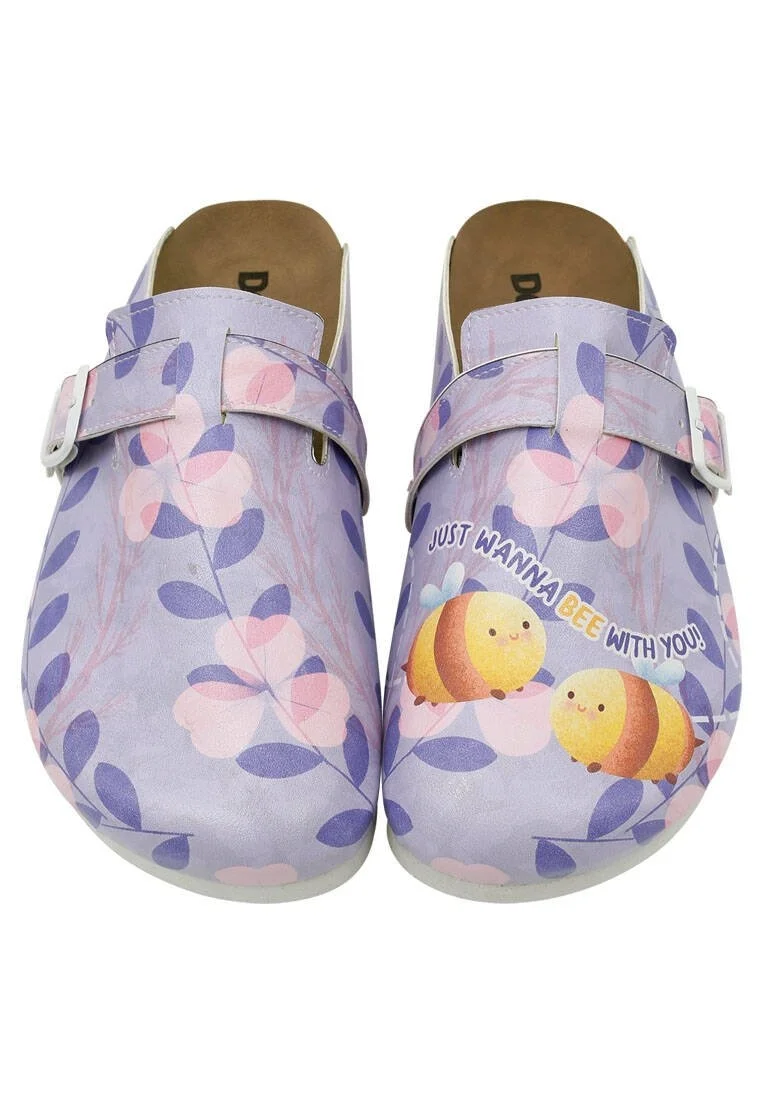 Femme Cuir Vegan Violet Chaussons - Just Wanna Bee with You Motif