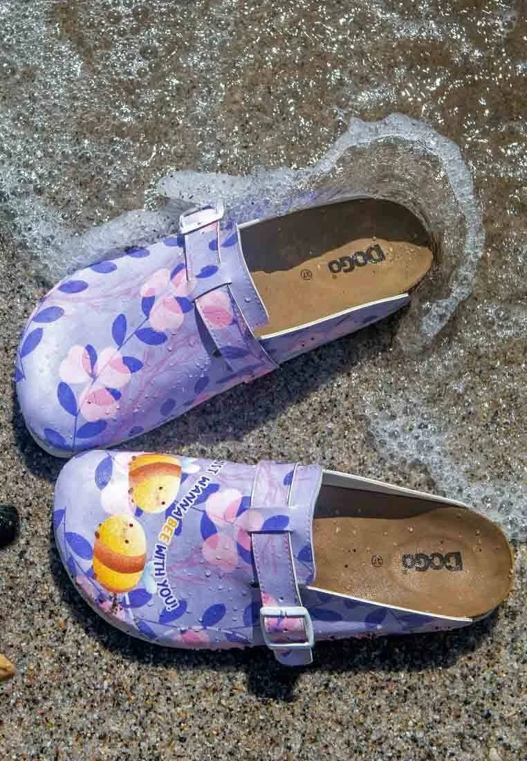Femme Cuir Vegan Violet Chaussons - Just Wanna Bee with You Motif