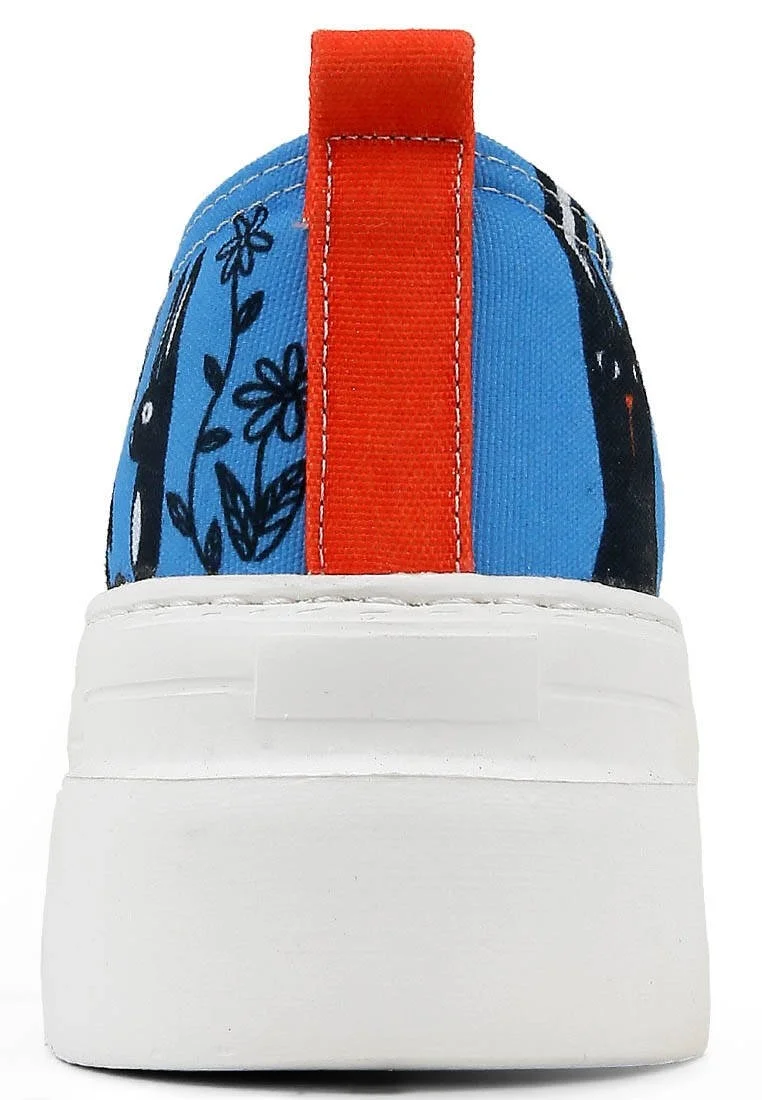 Femme Vegan Bleu Baskets à Plateforme - Line of Rabbits Motif